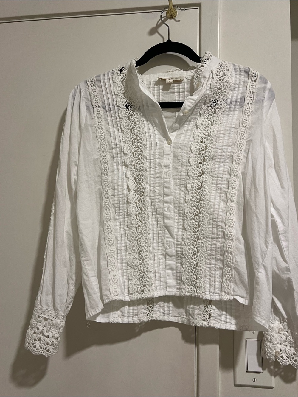 White Crochet-Trim Pintuck Front Blouse
